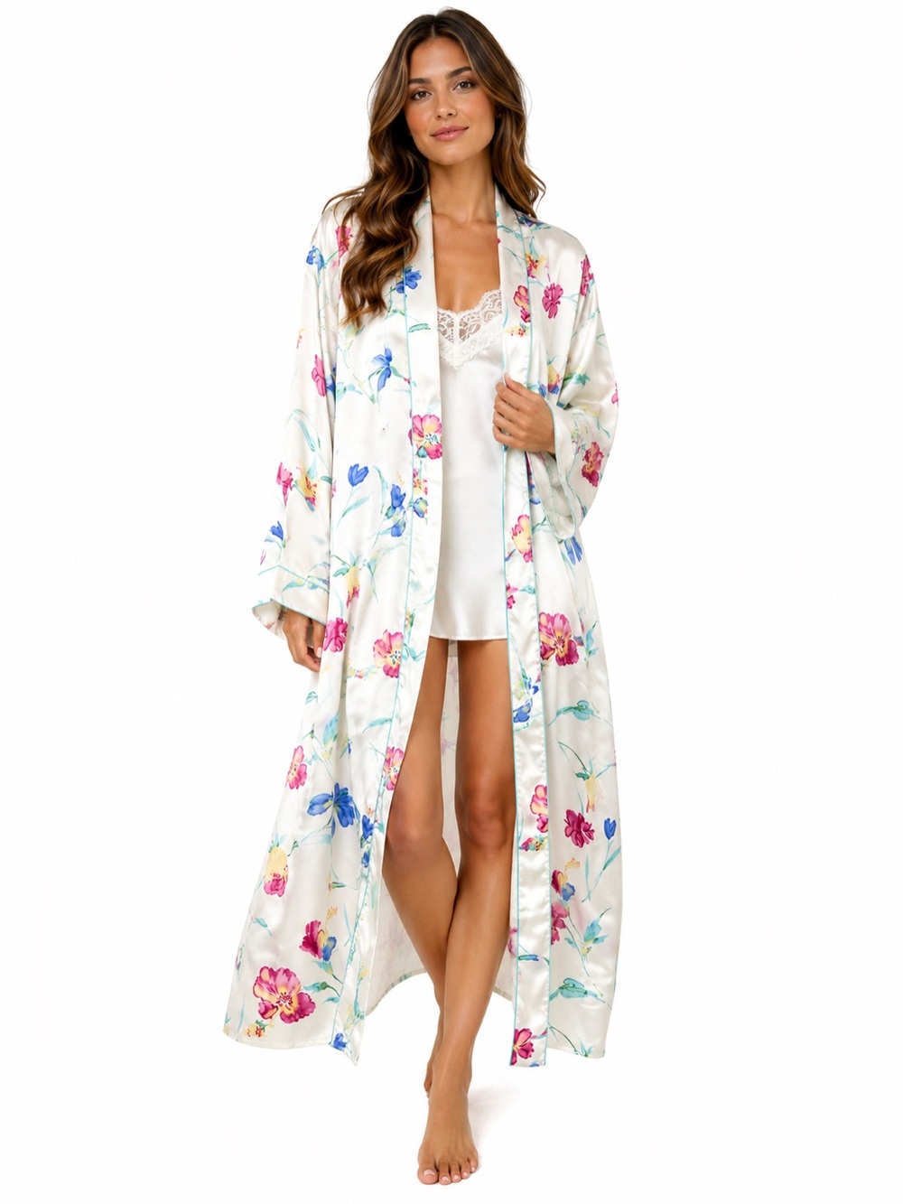 Christian Dior Vintage Floral Print Satin Kimono Style Robe Cottagecore Luxury
